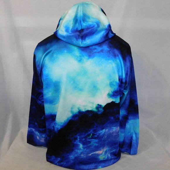 Mens XL Blue Purple Galaxy Space Pullover Polyester Hoodie - Picture 6 of 8